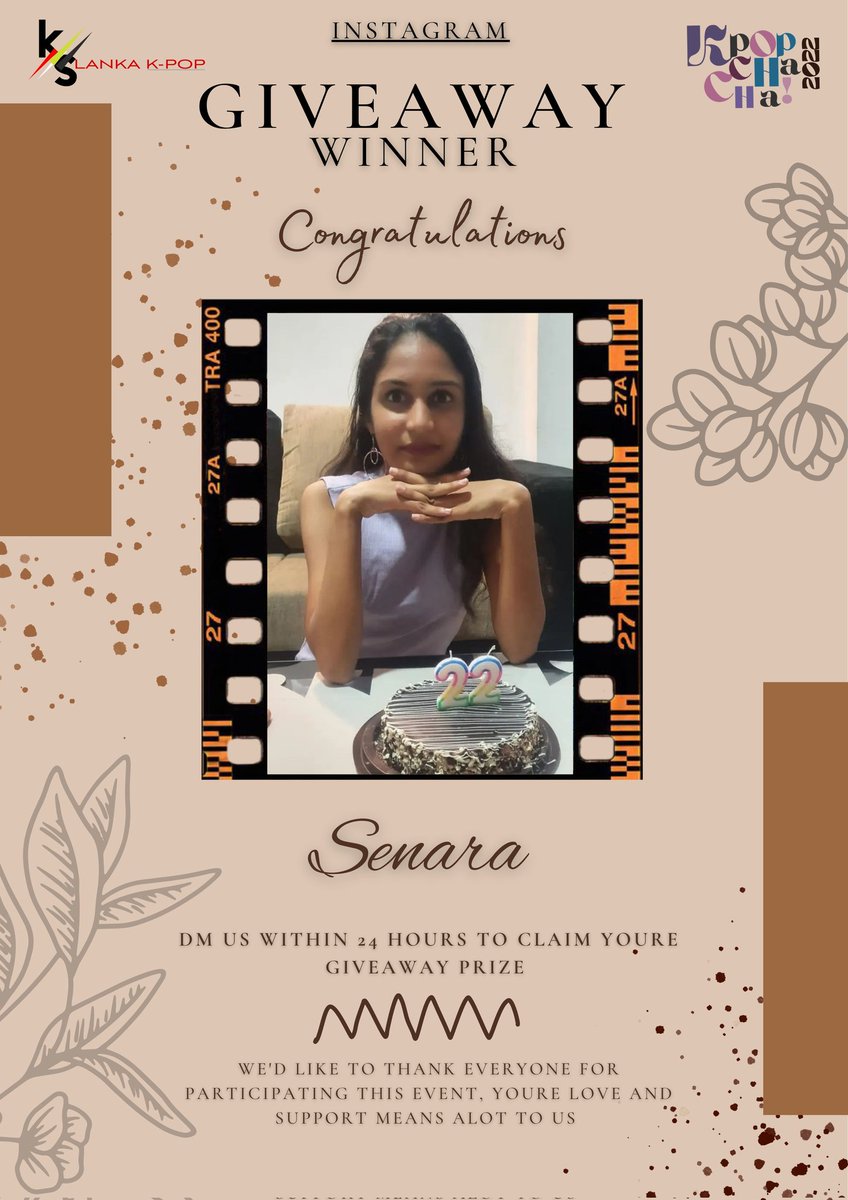LankaKpop's tweet photo. + Instagram Giveaway Winner - "Senara" Congratulations 🥳 

Once again we'd like to thank everyone for participating, we'll be back with more exciting stuffs soon 🤗

For now, see you soon at #KpopChaCha2022 https://t.co/U0YDUJ1lUA