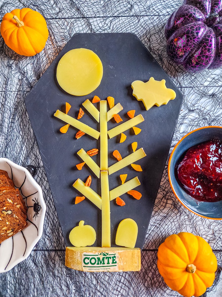 It's almost All Hallows' Eve! The perfect occasion for this Spooky Comté Tree.
With tombstones, bats &amp; plenty of Comté pairings!  Thanks to @korverfarms for the ghoulishly tasty idea! Go to comte-usa.com for this board &amp; more! #comté #comtecheese #importedcheese