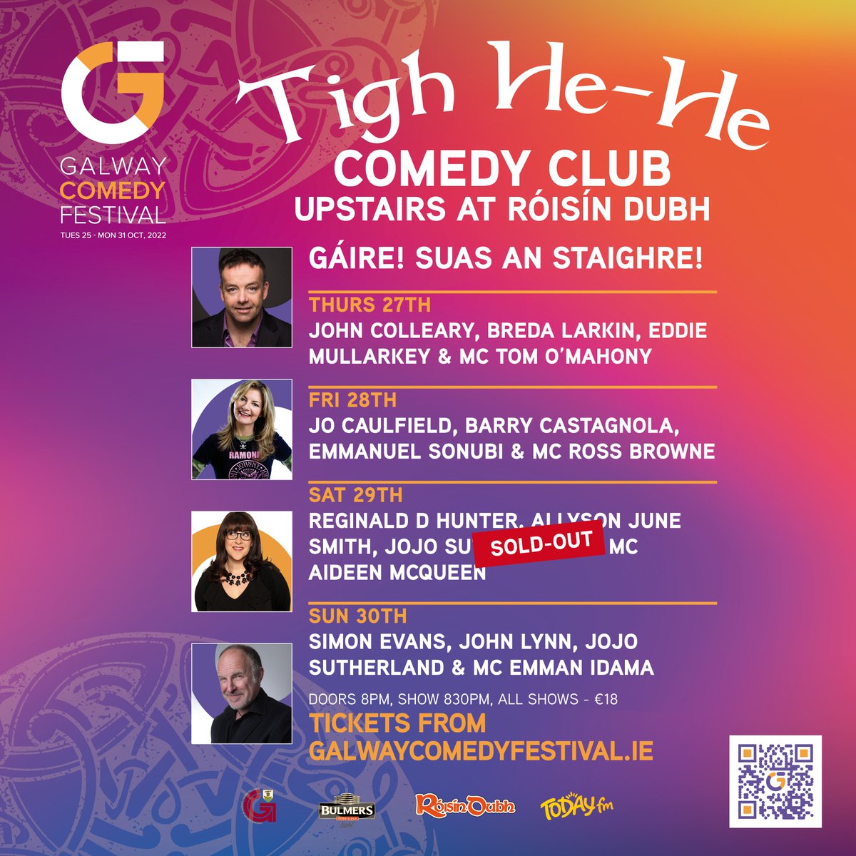 Initially launched in early May as a pop-up comedy club, Tigh He-He has proven a hit ever since with four different comedians each week. We have four great Tigh He-He line-ups for you in our upstairs room as part of #GCF22. Book now: galwaycomedyfestival.ie/venues/venue.h…