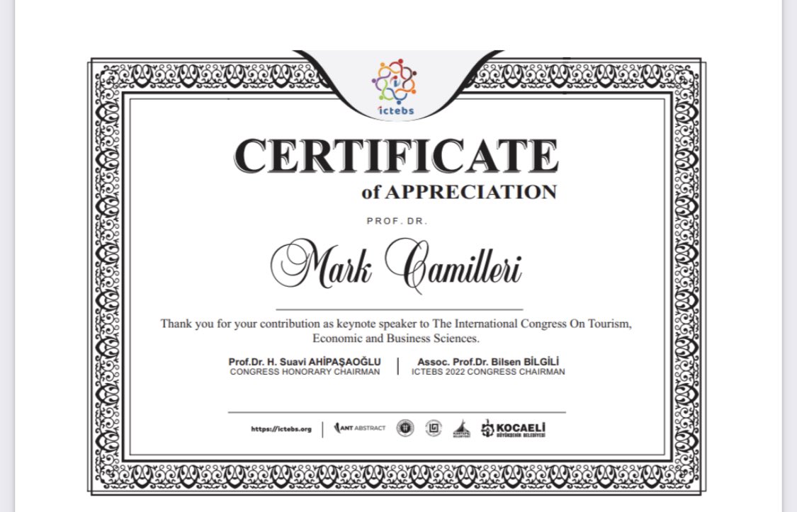 MarkCamilleri's tweet photo. I have recently delivered a key note on CSR communication of international hotel chains. I’m pleased with this token of appreciation from the conference organisers.
https://t.co/4YkhM742yN
#icetbs2022 #academia #academicservice #keynote #CSRcomm https://t.co/NQ01UFSgSc