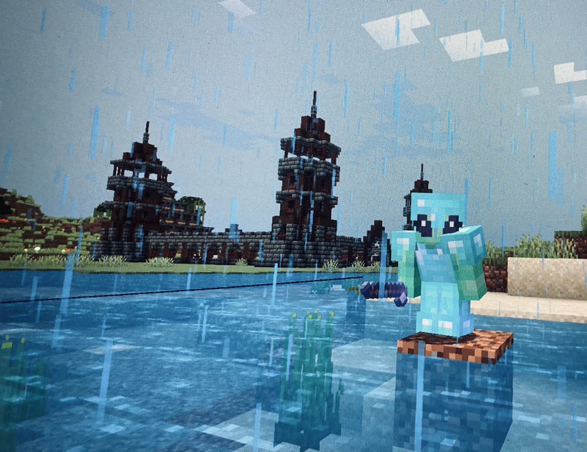 ietiegirl's tweet photo. I was getting ready to build an iron farm, only then to realize I have NO name tags for some reason… so it ended up with me fishing in the rain XO #minecraftbuild #mc #minecraft #fishing #minecraftgirl #gaminglife #gamergirls https://t.co/rIRXiAKJek