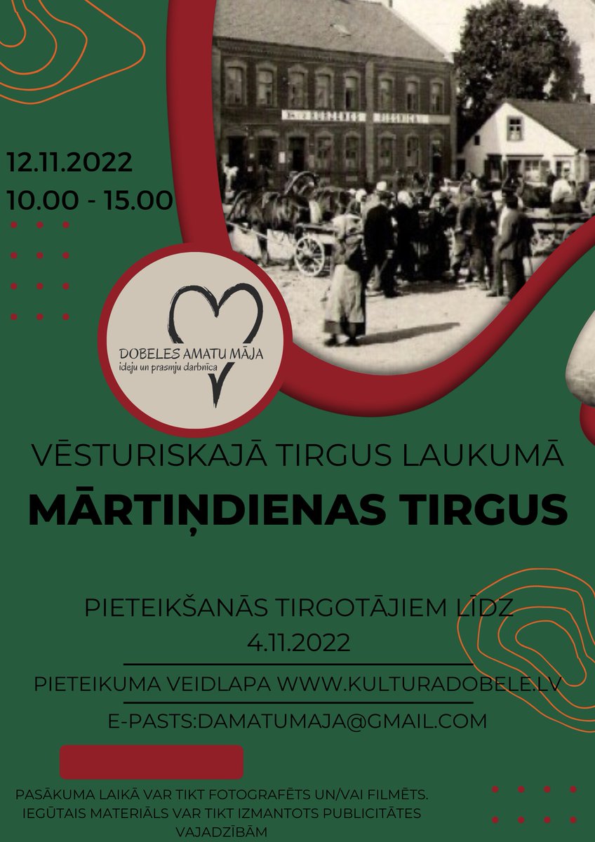 dpknlv's tweet image. 12.novembrī Dobelē Tirgus laukumā skanēs amatnieku un mājražotāju čalas, un Tev būs iespēja iegādāties gan skaistas rotas, rokdarbus, gan gardumgardās mājās kūpinātās desas Mārtiņdienas tirgū. Tiekamies lielajā andelē!Tirgotāj! Tavu pieteikumu gaidām līdz 4.novembrim.