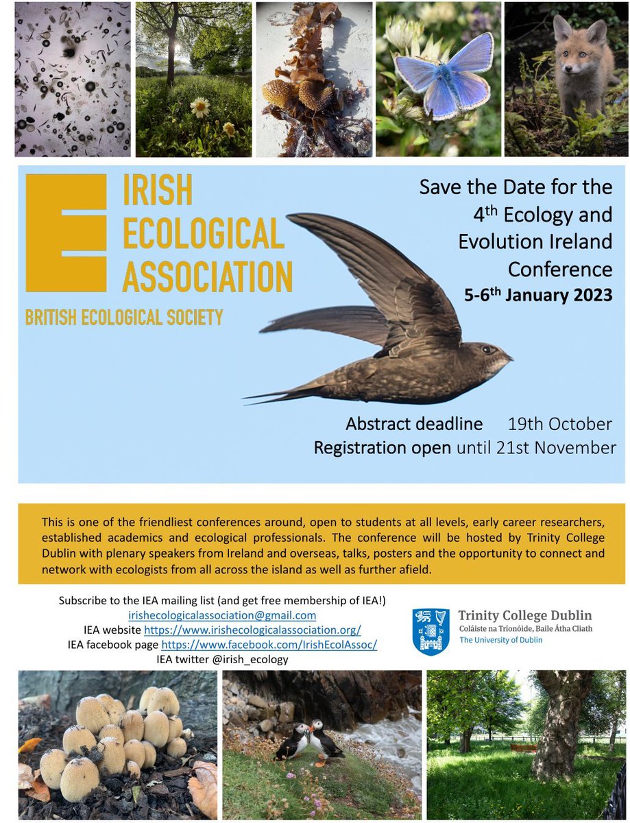 irish_ecology's tweet image. Abstract submission for the 4th Ecology and Evolution, Ireland conference is extended to **1st November**! Submit here: irishecologicalassociation.org/events/ecoevo2… for the opportunity to present at this friendly and welcoming conference!