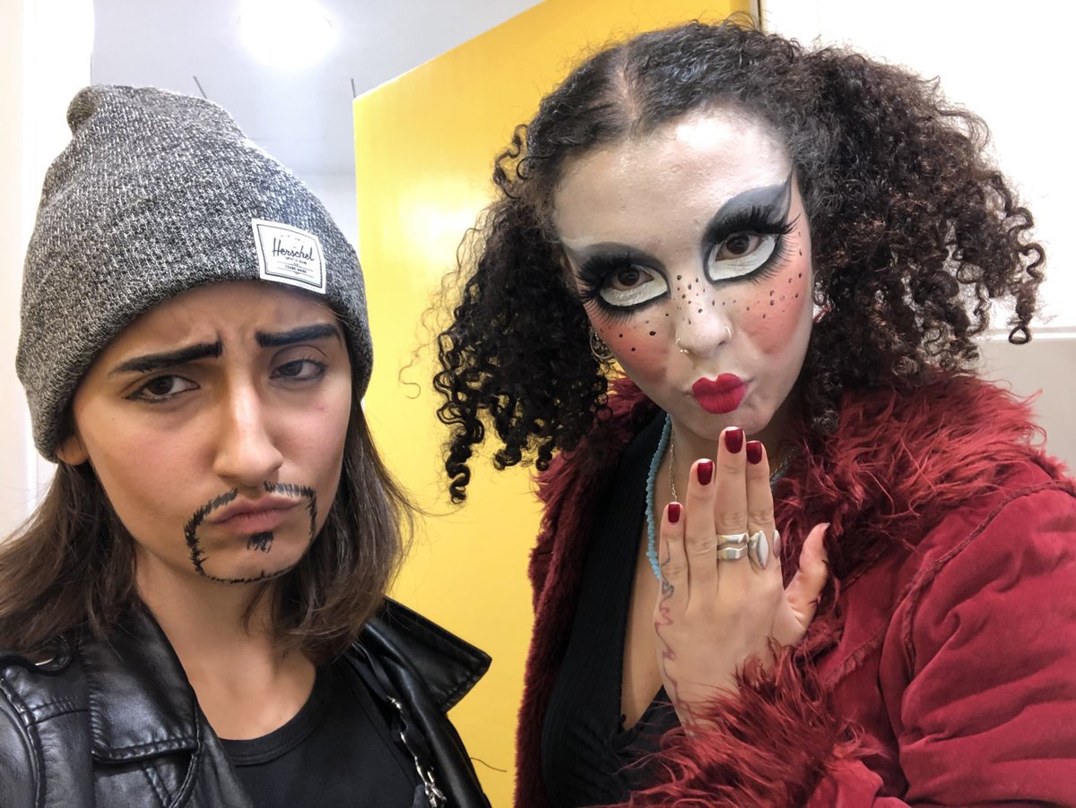 Me and the gorgeous <a href="/BMeyersohn/">bella meyersohn</a> learning how to #drag it up at the <a href="/sohotheatre/">Soho Theatre</a>.

how it started. | how it's going.