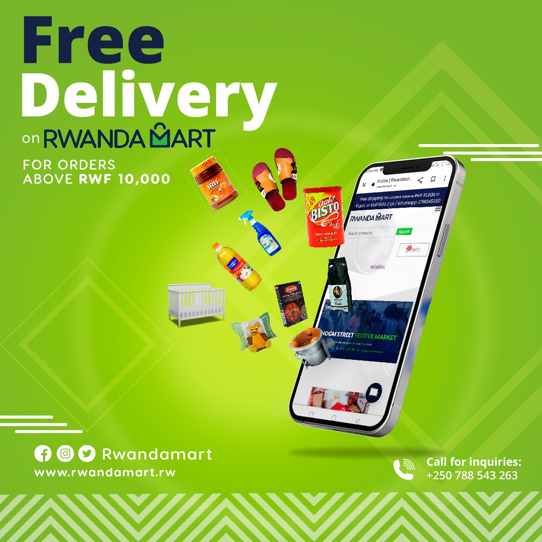 rwandamart's tweet photo. Get free delivery on all orders above RWF 10,000 when you shop at RwandaMart! We are proud to offer the best-made-in-Rwanda products and services.

Shop Now: https://t.co/BnuwGC4mtA
📲 +250 791 345 390

#rwandamart #madeinrwanda #iposita @iposita_rwanda https://t.co/YoSrlHpYjC