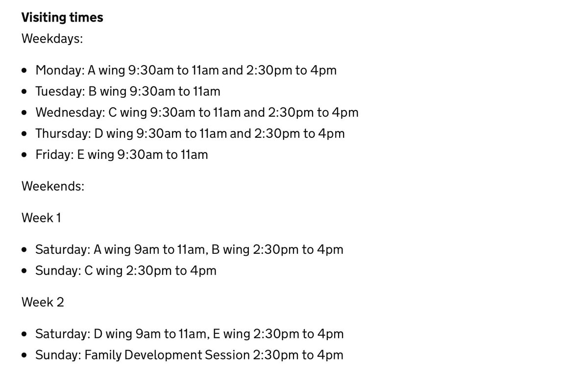 You can find up to date visiting times for HMP Wormwood Scrubs on our website gov.uk/guidance/wormw…. Book a visit by calling the visits booking line on 0300 060 6511 (Monday to Friday 9am to 6pm).