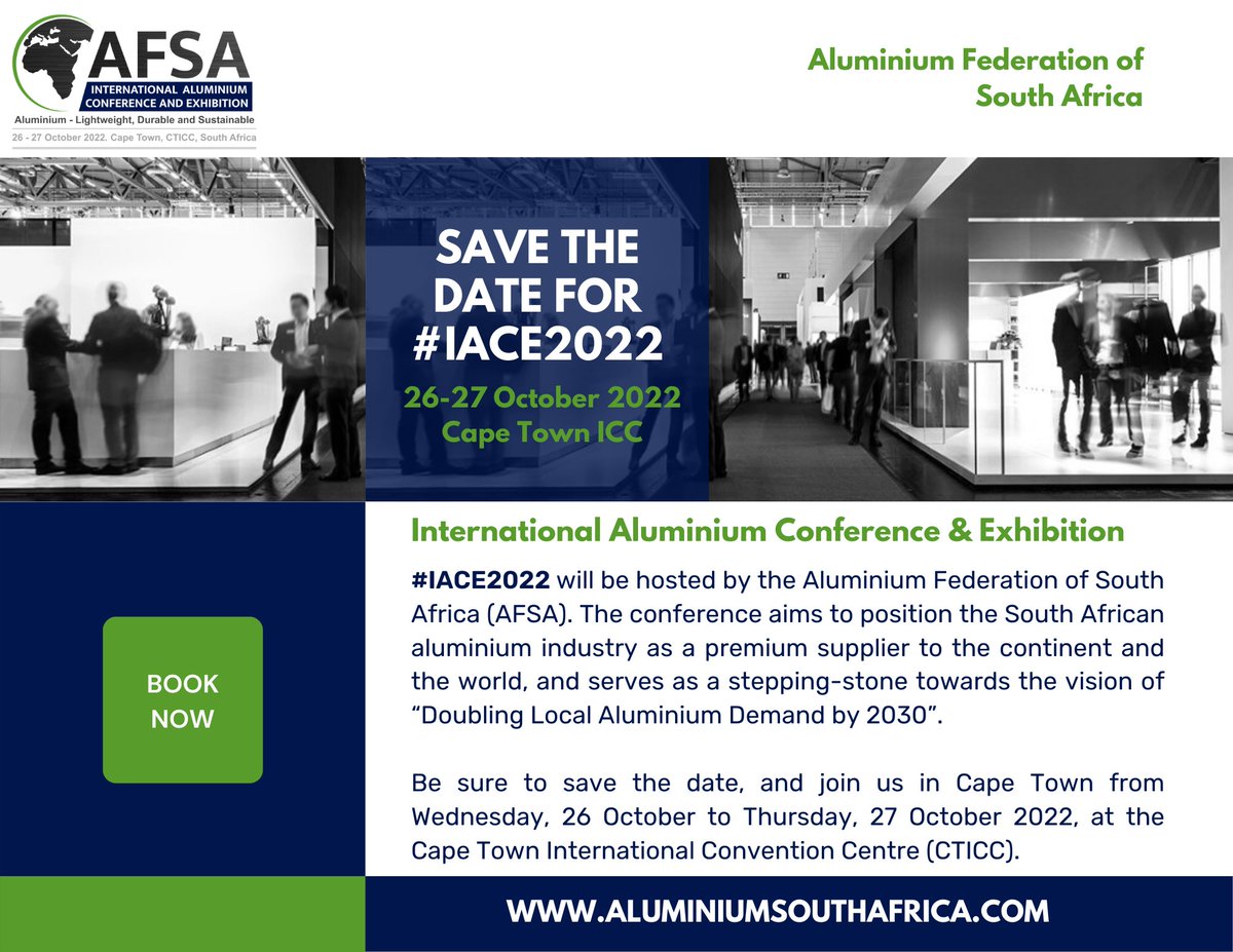 UnitedScientif's tweet photo. Join us on the 26 &amp; 27 October 2022 at the Cape Town International Convention Centre for the International Aluminium Conference &amp; Exhibition hosted by AFSA- Aluminium Federation of South Africa. We will be showcasing our Analytical Equipment at booth A01.
#AFSA #aluminium https://t.co/XIRa0L2Hlx