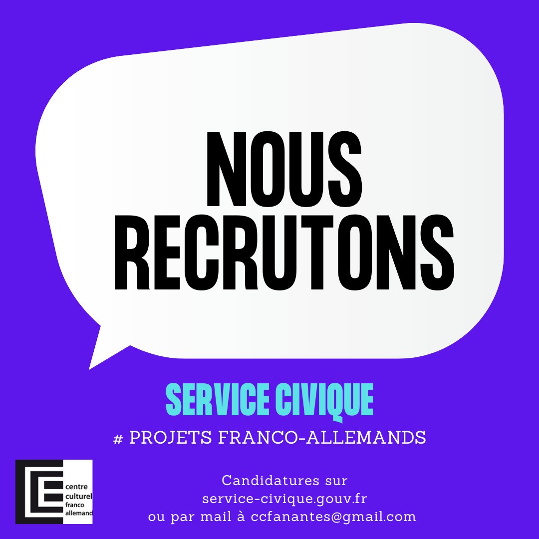 [RECRUTEMENT] Le CCFA recherche dès maintenant un.e volontaire en <a href="/ServiceCivique/">Service Civique</a>, mission : promotion des relations 🇫🇷🇩🇪, infos et candidature ici : service-civique.gouv.fr/trouver-ma-mis…