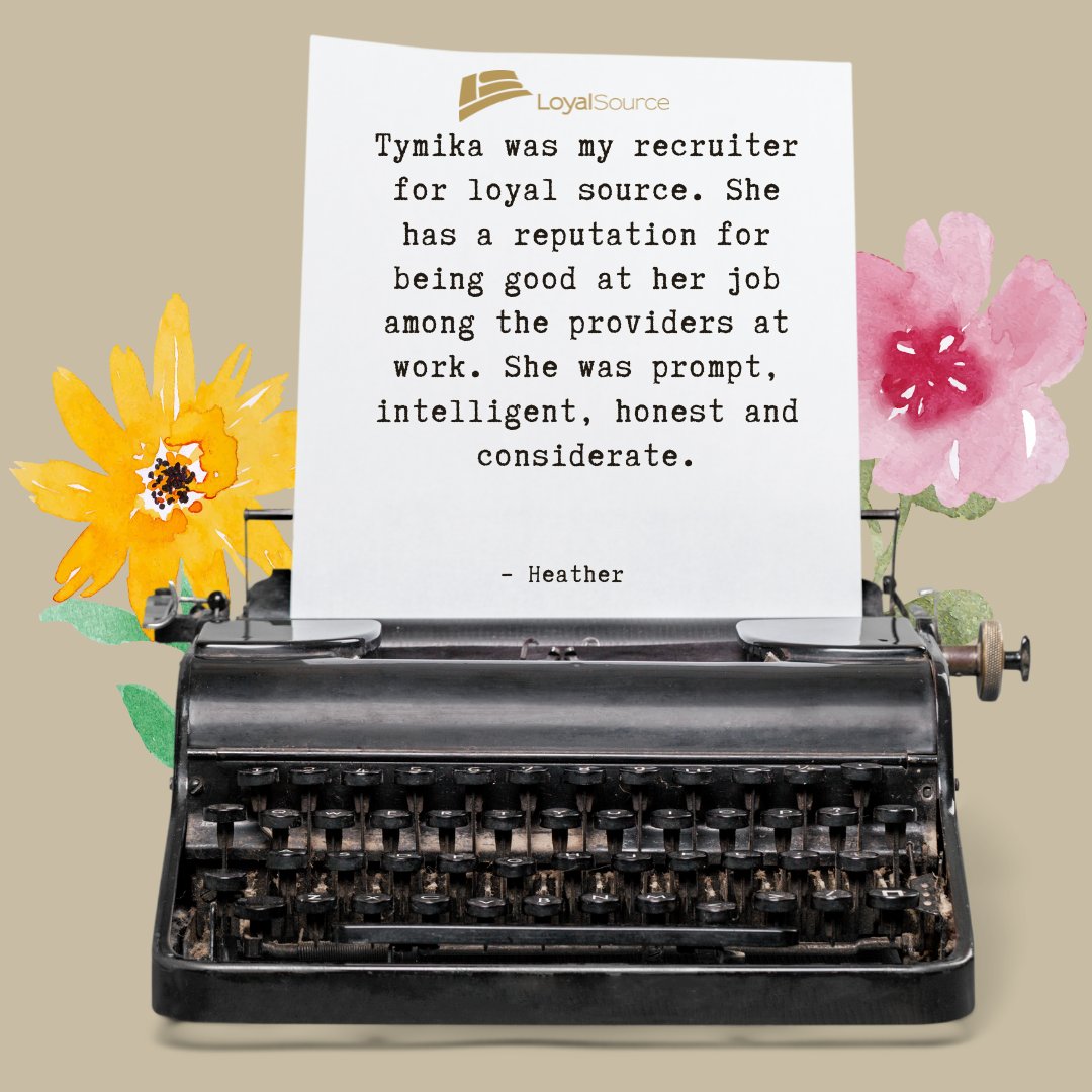 LoyalSourceGS's tweet photo. When we say we have the best recruiters, we mean it!
📣Check out these testimonials about our National Recruiter Tymika!
If you're ready to work with our recruiters check out our job listings here ➡https://t.co/PLID1bXKFG
#loyalsource #wehavethebestrecruiters #LSRecruiters https://t.co/Goyelwbcvj