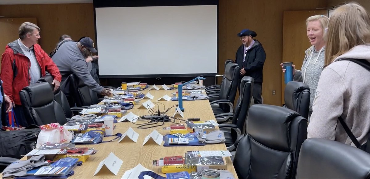 eduappsandmore's tweet photo. That Christmas morning moment when teachers walk into ARRL Teachers Institute and see the pile of tech they are receiving to take wireless technology back to their classrooms. Thank you to the donors who make this possible! #stem #edtech #hamradio #amateurradio https://t.co/f2YqQbduHQ