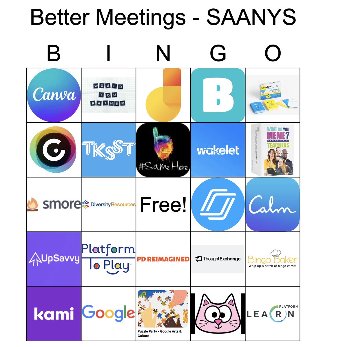 SMILELearning's tweet photo. Ready to share ways to make meetings fun with @nearpod  #bingobaker @Kami @wakelet and more!

Stop by at 9:45 in Triuna to play along! 

#saanys50 https://t.co/oidTpc9LLD