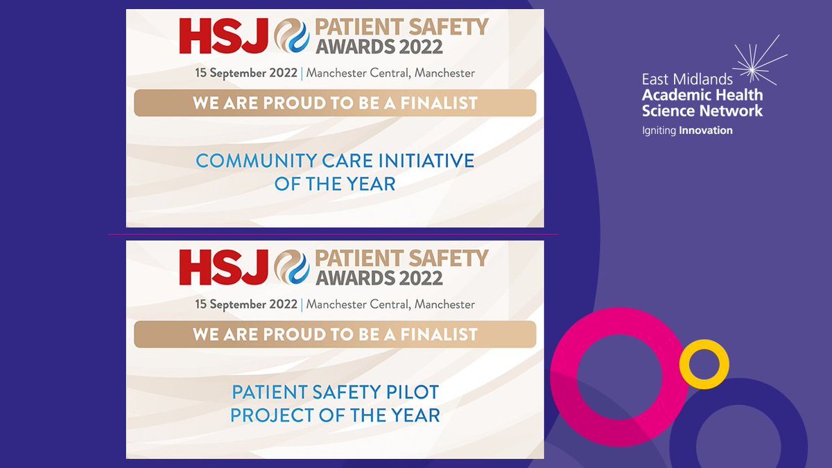 🤞Good luck to our two #EastMidlands finalists in tonight's #HSJPatientSafety Awards. Read more about our projects focused on people in home care and people with a learning disability, and why they caught the judges' eye: emahsn.org.uk/news-blog/late… @HSJptsafety @HSJ_Awards