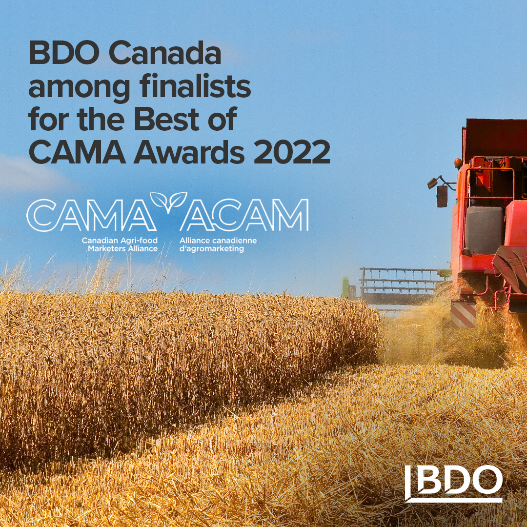 BDOCanada_Ag's tweet photo. We are thrilled to announce that BDO Canada has been selected as a finalist for the Best of CAMA Awards @CAMA_ACAM for our National Agriculture Conference 2022. Learn more about the awards here: https://t.co/MguSm6P4JH #BOC2022 #BDOAg https://t.co/gc5EhrP2Zf