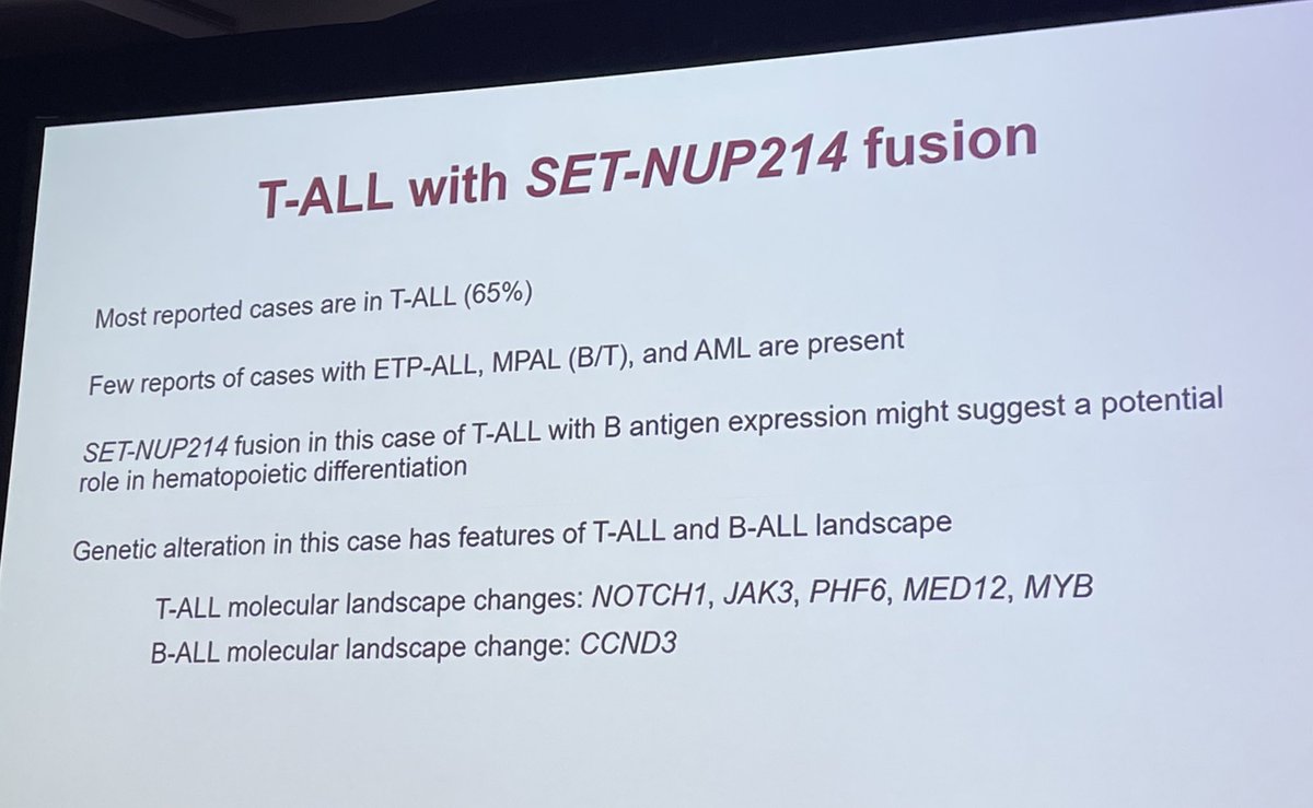 ICCS plenary session 2 starts with a CSI case of T-ALL with SET::NUP214 with aberrant CD19 and cCD79a expression, don’t call MPAL!! In our experience, around 10-20% TALL can have aberrant CD19 expression, do PAX5 #flowiccs2022