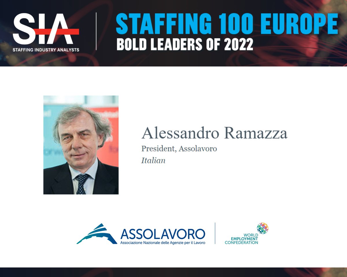 assolavoro's tweet photo. Il Presidente di #Assolavoro Alessandro #Ramazza inserito nella #Staffing100Europe! 
La lista, pubblicata ogni anno da @SIAnalysts, indica le 100 personalità europee più influenti nel settore dei servizi privati per il #lavoro. 
#Proud #LavorodiValore https://t.co/pIUBkYsHyK