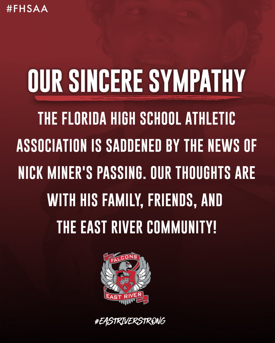 Our sincere sympathy goes out to the family of Nick Miner and East River High School. Our thoughts are with his family, friends, and the entire East River Community! #EastRiverStrong #FHSAAStrong