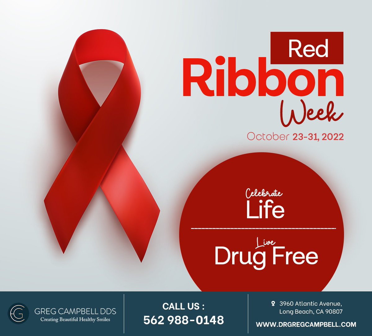 DdsCampbell's tweet photo. #RedRibbonWeek is one of the largest drug prevention awareness programs. Celebrate living a drug-free life by raising awareness in your community. You can also find time to talk to your kids about drugs. #drugfree #gregcampbelldds #longbeach #CA https://t.co/bw2yOEcGrR