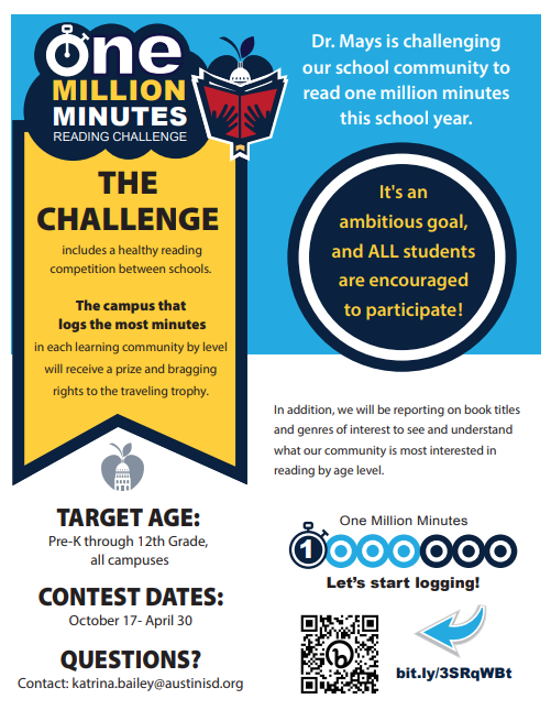 Leopards: it's time to join the #Millionminutereadingchallenge Use this form to enter your minutes & help AISD reach our goal! tinyurl.com/3a9yttpu