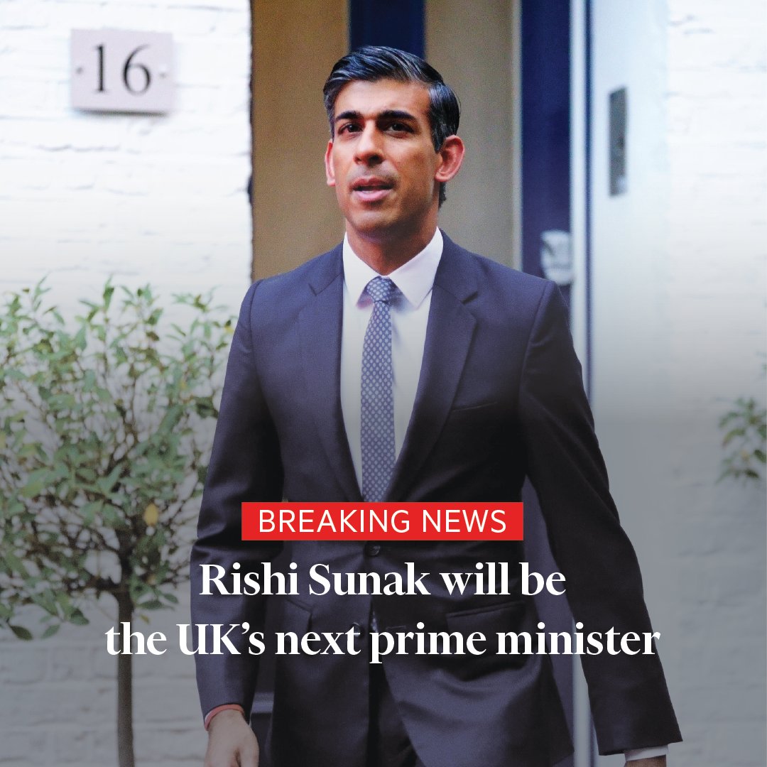 Breaking news: Rishi Sunak will become the next UK prime minister after winning the Conservative party leadership contest on.ft.com/3eTJcvi