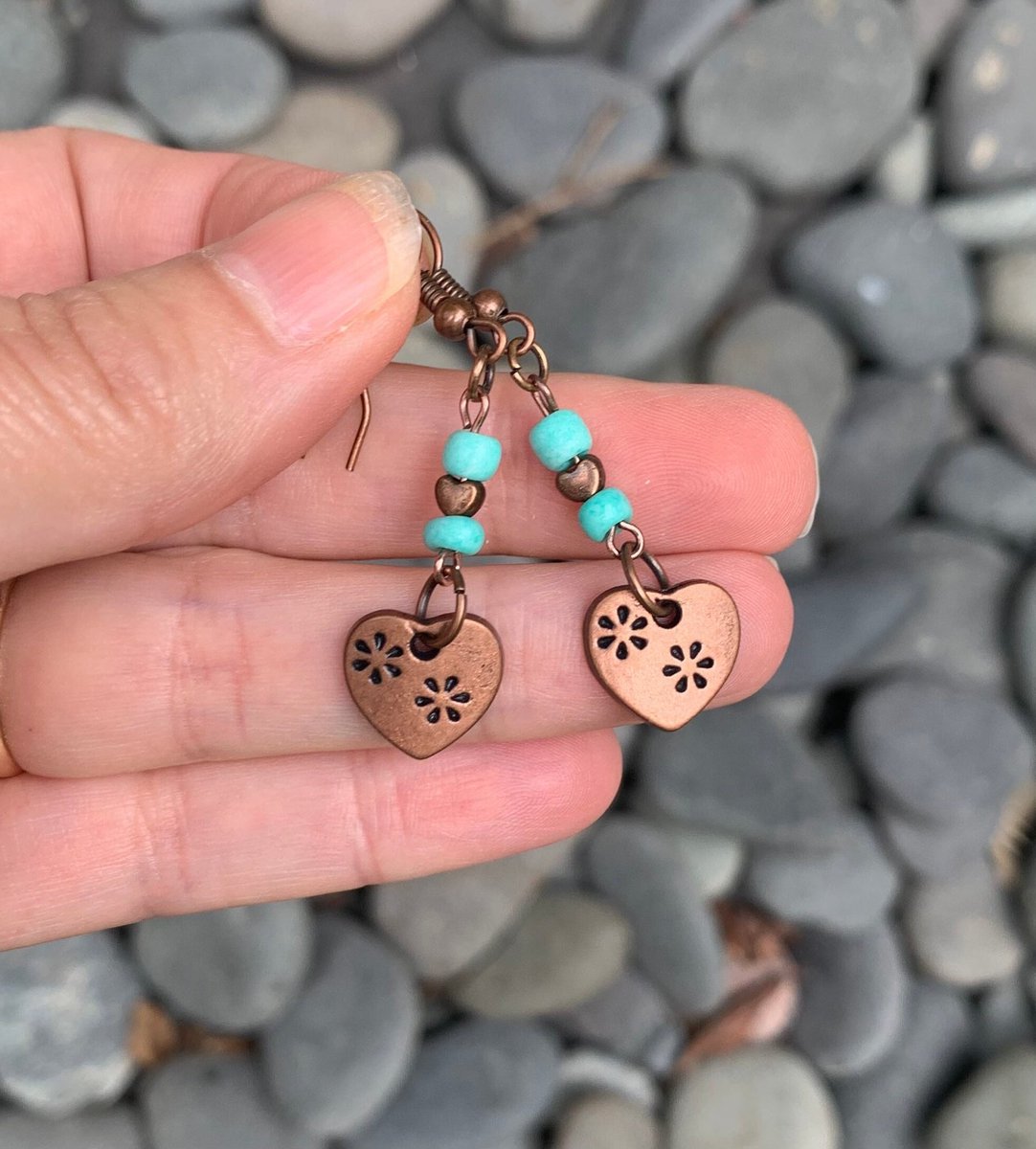 #Kaybejeweled #etsy shop: Copper Boho Heart Dangle Earrings - Copper Flower Earrings - Minimalist Jewelry etsy.me/3eWHQQc #Copperearrings #copperheart #heartearrings #bohoearrings #turquoiseearrings #westernearrings #minimalistearrings #Kaybejeweled