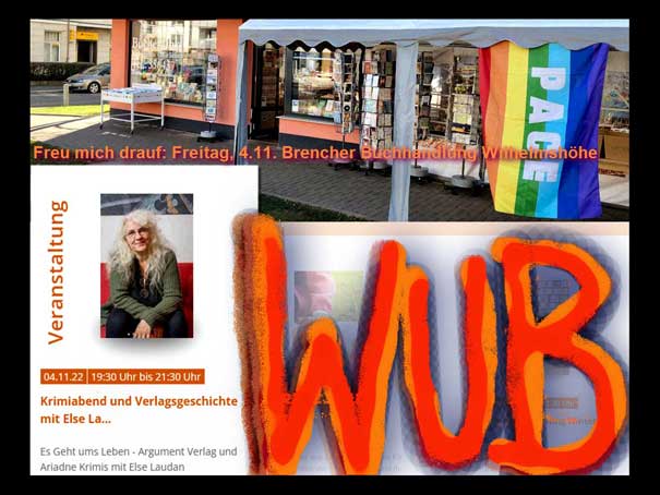 Ich komme am 4. November nach Kassel Wilhelmshöhe und lese vor, plaudere "aus dem Nähkästchen" übers Verlegen, Übersetzen etc. und stelle Herzblutbücher vor ...
Anmeldung an info@buchhandlung-wilhelmshoehe.de