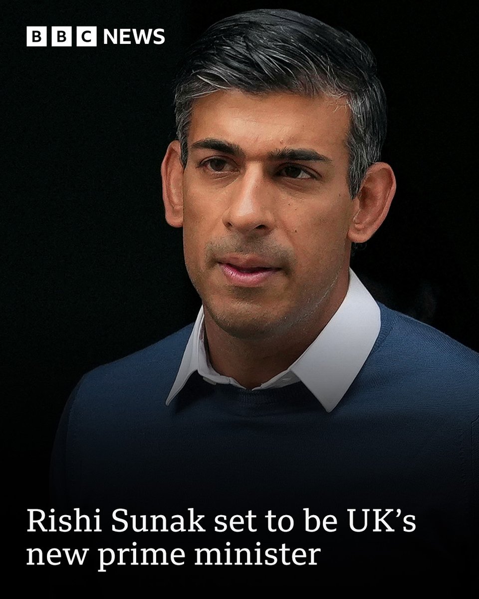 BREAKING: Rishi Sunak is set to become the UK's new prime minister. 
Read the live updates here: bbc.in/3VOaSlE