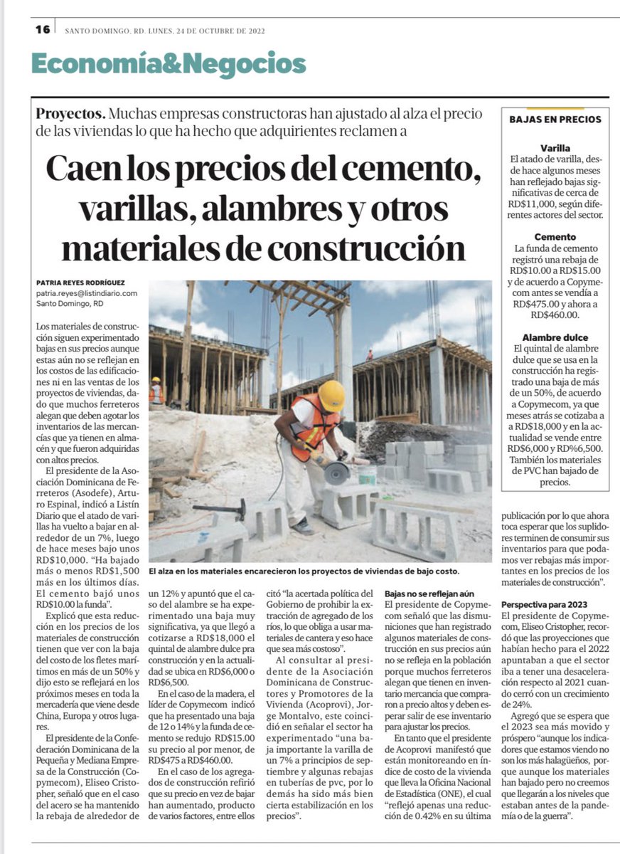 itobisono's tweet photo. Los materiales de construcción como la varilla, alambres, cemento, tuberías PVC y otros siguen experimentando bajas en los precios. 

La recuperación económica y el dinamismo de nuestras industrias siguen impactando de manera positiva en los precios. 

https://t.co/JEnh6M3pv4 https://t.co/QMGGzeFYXx