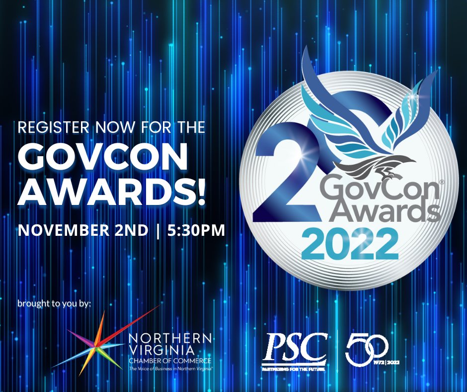 Registration closes Wednesday - get yours before they're gone! Join us for the 20th Annual 
Government Contracting Awards Gala on November 2nd at the Ritz-Carlton Tysons Corner. Presented by the <a href="/NOVAChamber/">Northern VA Chamber</a> and the <a href="/PSCSpeaks/">PSC</a> ow.ly/2Xza50L80mO #GovCon2022