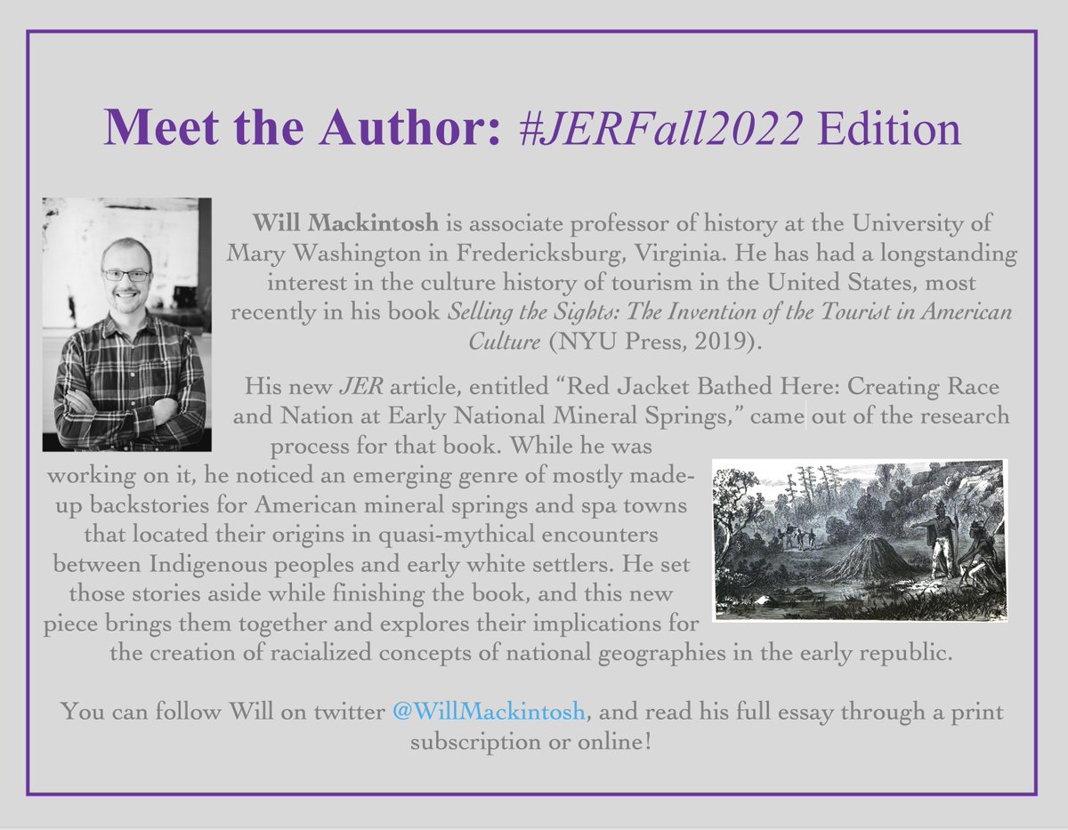 TheJERPano's tweet photo. As we move into peak autumn, here is our last Meet the Author for the #JERFall2022 issue. The #JERPano’s own @WillMackintosh shares his research for “Red Jacket Bathed Here: Creating Race and Nation at Early National Mineral Springs,” available through @ProjectMUSE @SHEARites https://t.co/kYfuGdejPU