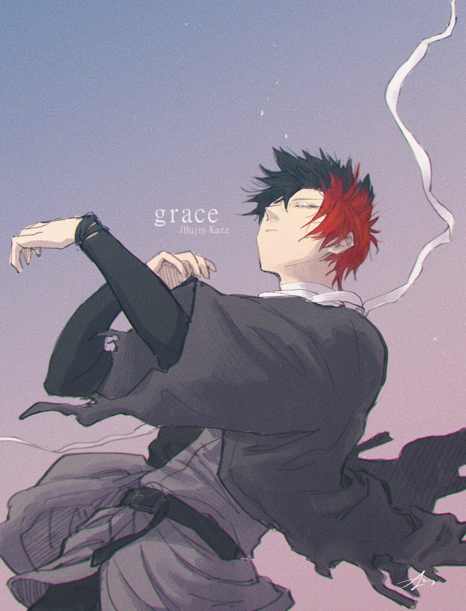 male focus 1boy solo red hair black hair dated japanese clothes  illustration images