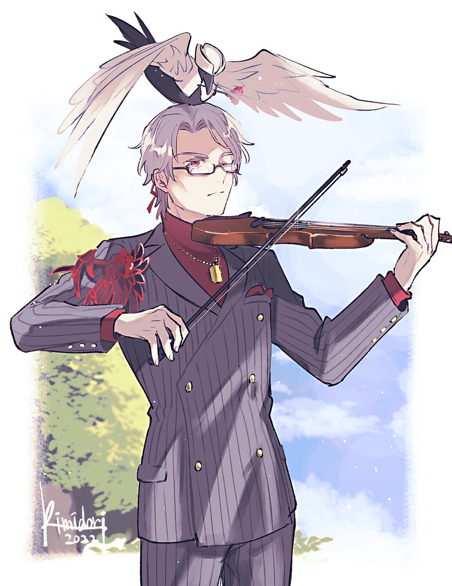 1boy music violin male focus instrument playing instrument glasses  illustration images