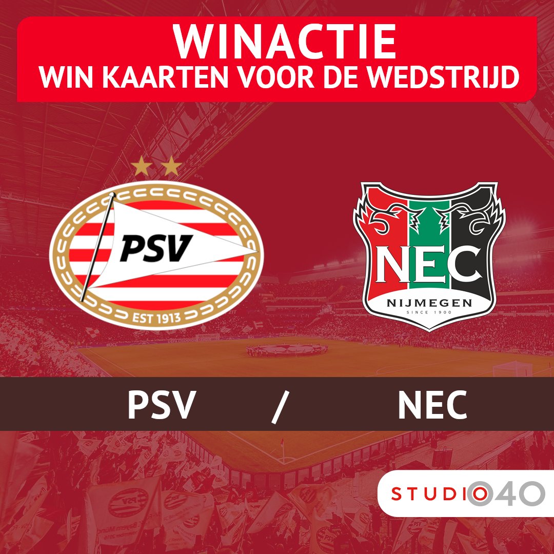🔴⚪️ WINACTIE <a href="/PSV/">PSV</a> - <a href="/necnijmegen/">N.E.C. Nijmegen</a>

Nieuwe week, nieuwe ronde!!!

A.s. zondag speelt PSV thuis tegen NEC. En jij kan daar bij zijn!

24 t/m 28 oktober maak jij kans op 2 tickets bij #040indeavond ⚽️🎉.

SMS '040 + PSV + JE NAAM' naar 3010

#psvnec #eredivisie #winnen #eindhoven