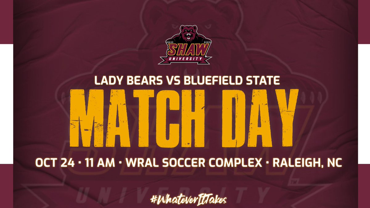 The Lady Bears are scheduled to host Bluefield State in a Monday matinee. 11 AM start from the WRAL Soccer Complex. #WhateverItTakes #ShawBears