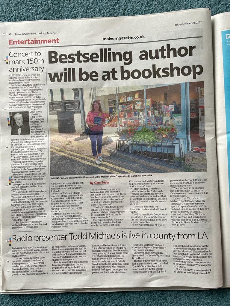 A lovey piece in the paper for @4victoriawalker book launch on Saturday at @malvernbookcoop Victoria is heading back to Iceland with her new read