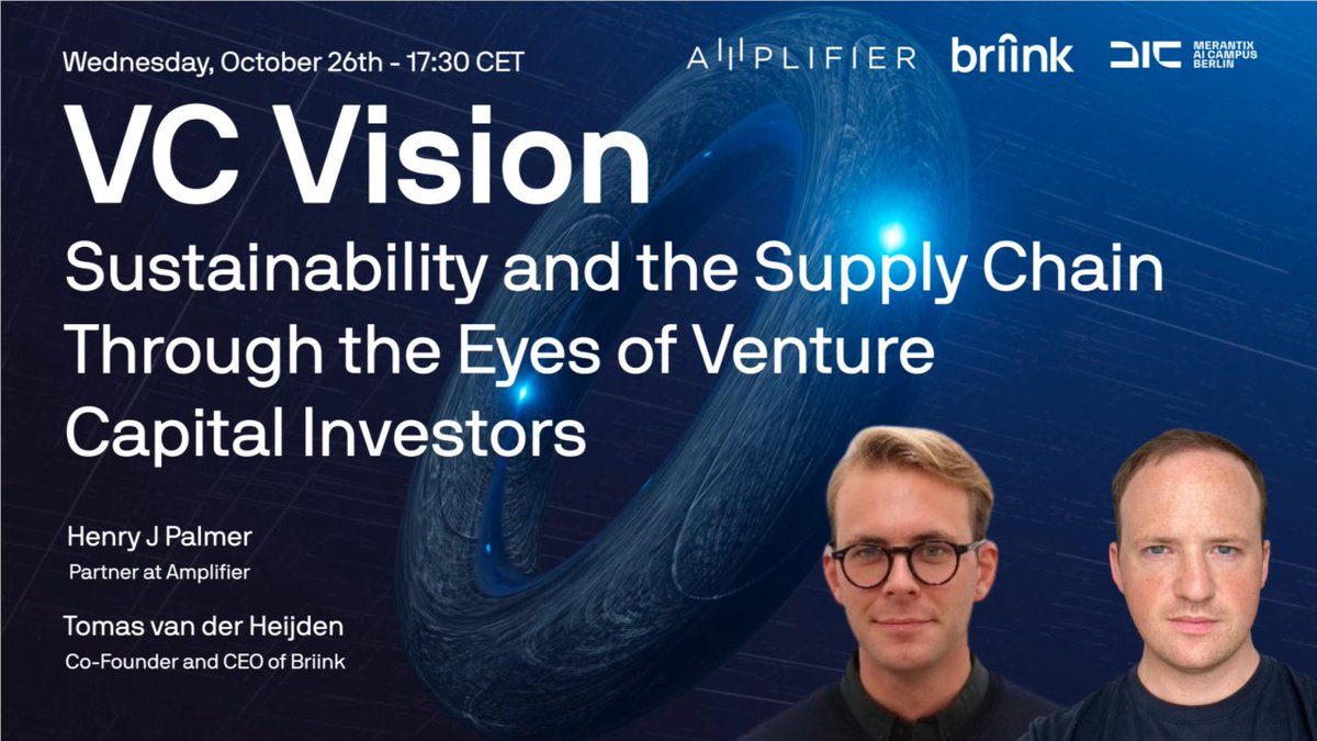 Henry Palmer (@henryjpalmer) on Twitter photo Come join me, <a href="/tomasvd_Heijden/">Tomas van der Heijden</a>, and the team at <a href="/aicampusberlin/">AI Campus Berlin</a> for a "fireside chat" 🔥 later this week. Sign up link below👇
linkedin.com/events/vcvisio…
💬 why environmental and geo-political pressures will transform our supply chains. And the tech 🤖 enabling it. Come join me, <a href="/tomasvd_Heijden/">Tomas van der Heijden</a>, and the team at <a href="/aicampusberlin/">AI Campus Berlin</a> for a "fireside chat" 🔥 later this week. Sign up link below👇
linkedin.com/events/vcvisio…
💬 why environmental and geo-political pressures will transform our supply chains. And the tech 🤖 enabling it.
