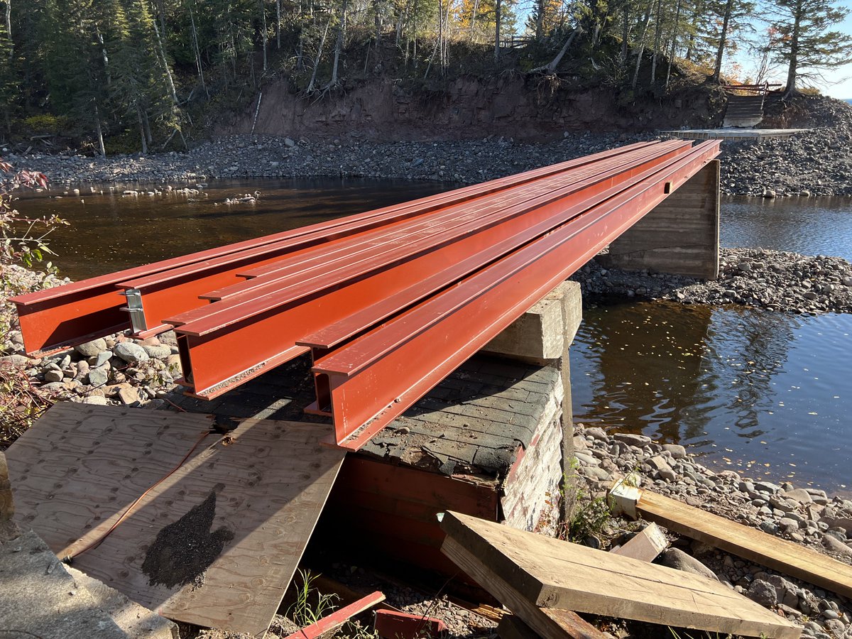 The main bridge at Lutsen Resort is just a few steel beams now… Appears to be in reconstruction limbo after the permit was apparently revoked because the contractor was doing unauthorized work in the Poplar River (photos from last week).