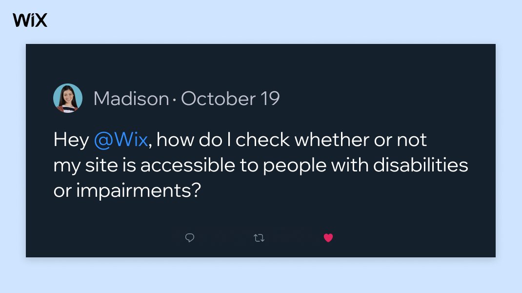 Wix's tweet photo. The Wix Accessibility Wizard is the best way to find and fix #accessibility issues on your site directly within the Wix Editor. It'll identify them, explain what they are, and provide actionable solutions.
Learn more here:
https://t.co/jZpABc23d2
#WixFAQ #a11y https://t.co/OJSI02jXc0