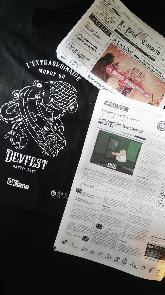 Pas peu fière d'être en deuxième page de la Gazette de <a href="/_Conserto/">Conserto 💫</a> 😎

Réalisée spécialement à l'occasion du #DevFestNantes 2022 par ma collègue <a href="/_cachampagne/">Morgane Champagne</a> chargée de com et créa, elle met à l'honneur mon article des #explosConserto sur l'intégration web :