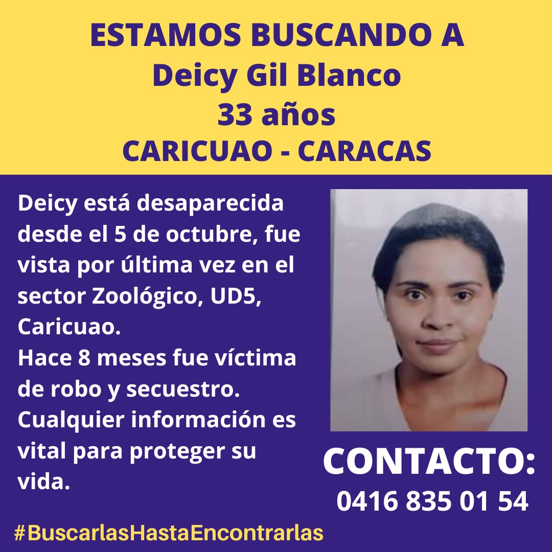 manuelita1504's tweet photo. #24Oct 
Deicy Gil Blanco (33)
#Desaparecida en #Caracas desde el 05/10/22.
Deicy fue vista por última vez en el Sector Zoológico #UD5 
#Caricuao
#DesaparecidasVzla
#BuscarlasHastaEncontrarlas
#DóndeEstáDeicyGil https://t.co/8mTqibbDmP