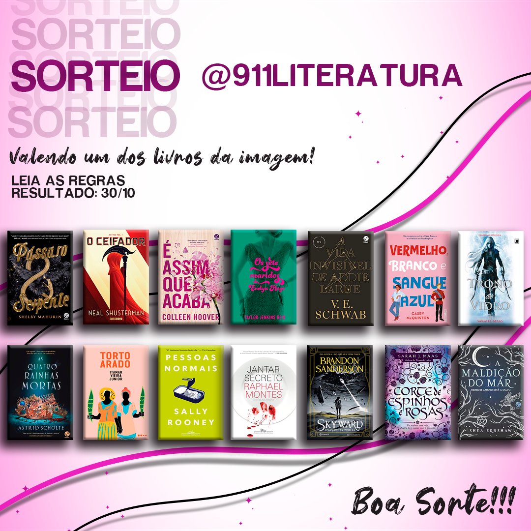 🚨📖 SORTEIO 

💰 valendo um dos livros da imagem.

📌 Regras:
- seguir <a href="/911Literatura/">911LITERATURA 🚨📙 Ofertas de Livros</a>
- dar RT e curtir esse tweet
- dar RT e curtir o fixado

⚠️ Resultado 30/10.