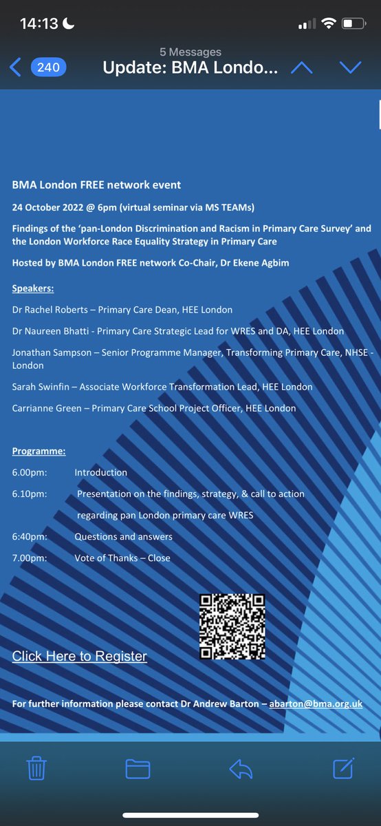 Happening tonight 👇🏾free talk at 6pm on the #primarycare survey for pan-london on discrimination & racism.  Any issues registering: psmylie@bma.org.uk
@rcgp @BMA_JuniorDocs @TheBMA @BMARaceEquality @NHS_RHO @nmcnews @DrOKaneAgain @uwa_ie @LondonBMA @SouthernBMA @CNagpaul