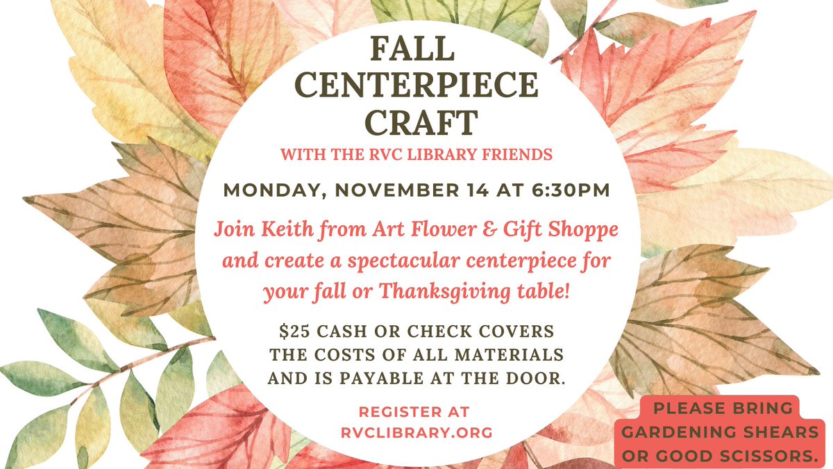 rvcpl's tweet photo. Space is limited! Register today at https://t.co/TbXjvgHniZ.
All proceeds benefit the Rockville Centre Library Friends.
#rvclibrary #FallCraft #LibraryTwitter https://t.co/SsNxKRt8lT
