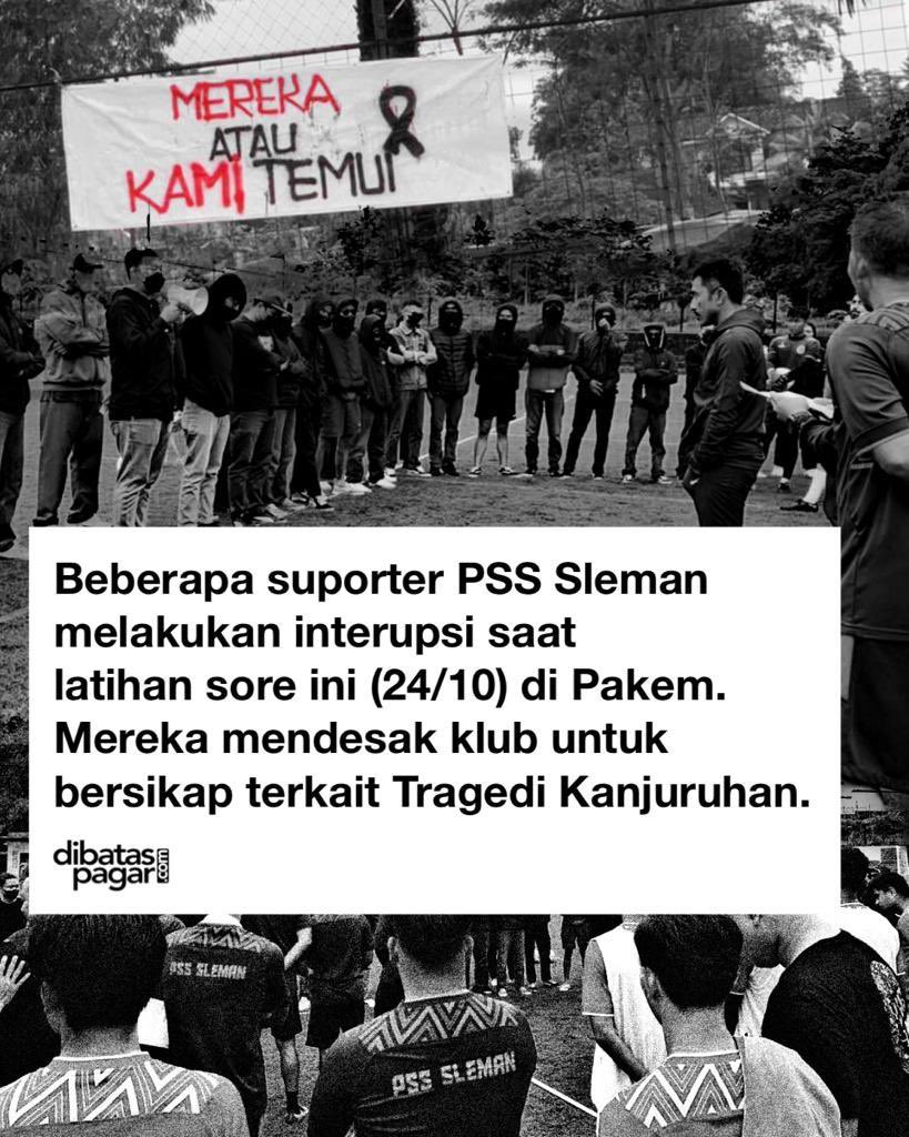 Beberapa suporter PSS Sleman melakukan interupsi saat latihan sore ini (24/10) di Pakem. Mereka mendesak klub untuk bersikap terkait Tragedi Kanjuruhan. 

Mereka juga menggalang dukungan dari pemain dan official tim dalam bentuk tanda tangan.

#UsutTuntasTragediKanjuruhan