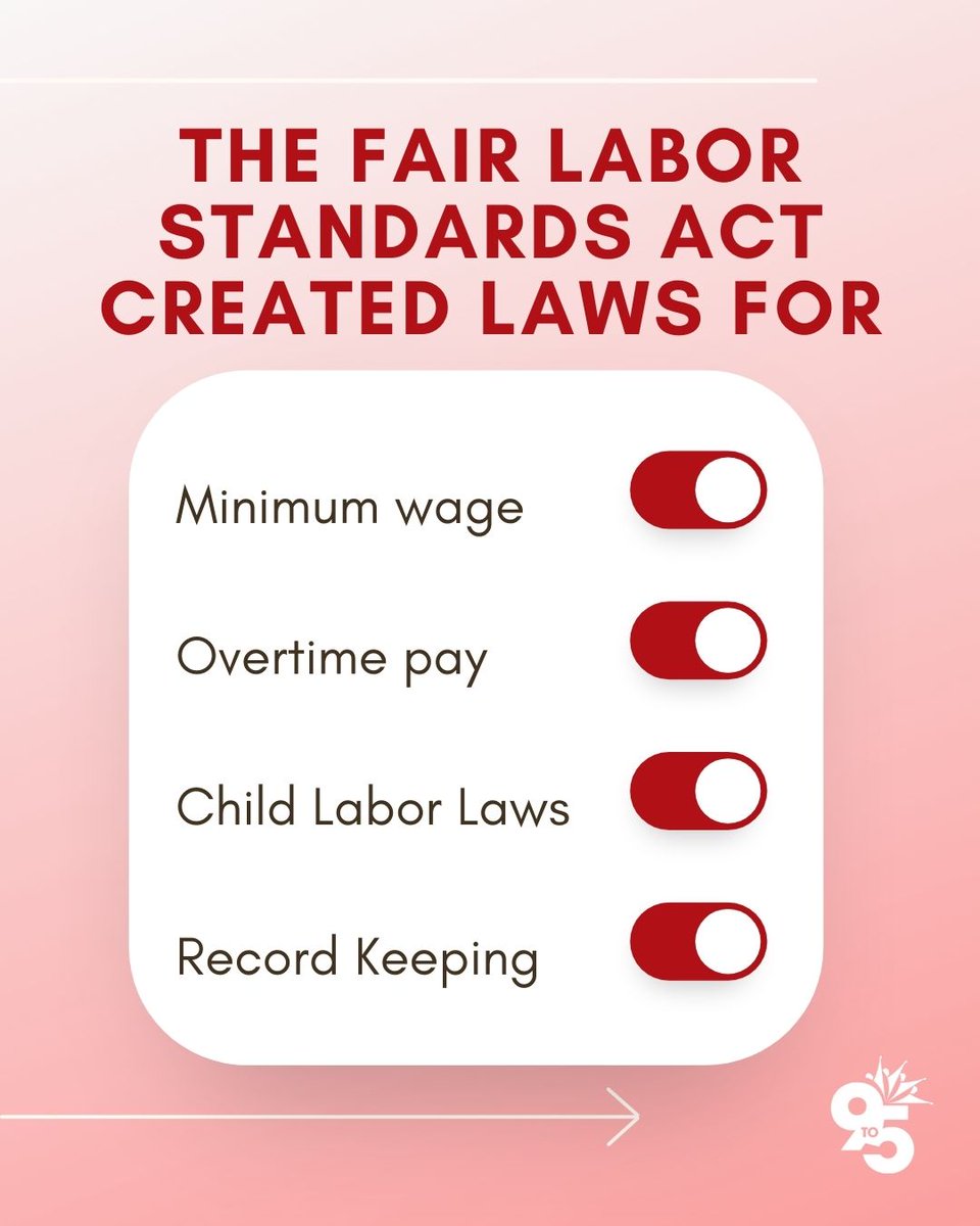 9to5org's tweet photo. Today is the anniversary of The Fair Labor Standards Act, legislation that established #minimumwage, #overtime, and #ChildLabor laws. It's passed due for an update. We would include a higher minimum wage, #FairWorkWeek scheduling, #Pregnancy protections, and #PaidLeave! https://t.co/pogew5J4sh