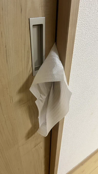 晩飯を片付けているとゴミを持った息子がやってきて「ここに挟んだからね!」とドアにゴミを挟んで去っていった時の様子がこちら。なんなのか…。 