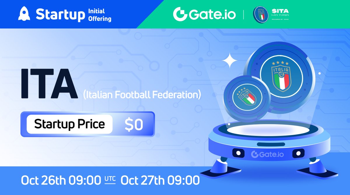 Gate.io #Startup Initial Free Offering: $ITA <a href="/Chiliz/">Chiliz - The Sports Blockchain</a> @Socios 

⚽️ Subscription: 09:00 UTC, 26th Oct - 27th Oct
⚽️ Airdrop Value: $50,000

Entry: gate.io/startup/640
Tips: t.me/GateioOfficial… 

#gateiostartup #Gateio