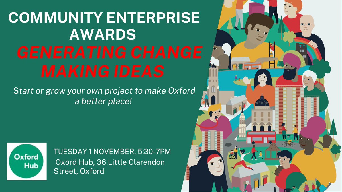 1 Nov - 📣Calling @UniofOxford #students interested in STARTING or GROWING a project to make #Oxford a better place, come along to #Community #Enterprise Awards mixer @OxfordHub Gain training, networking ops & funding to get you started. All welcome! ☺️ ow.ly/Ykq050Lf5cC