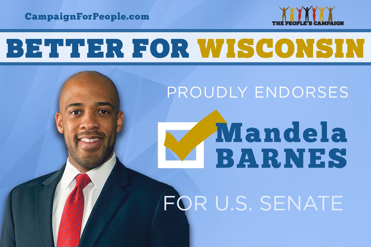 The People’s Campaign Proudly Endorses #MandelaBarnes of Wisconsin for the United States Senate.

 #saveoursenate #November8th #midterms #KeepDemocracyAlive