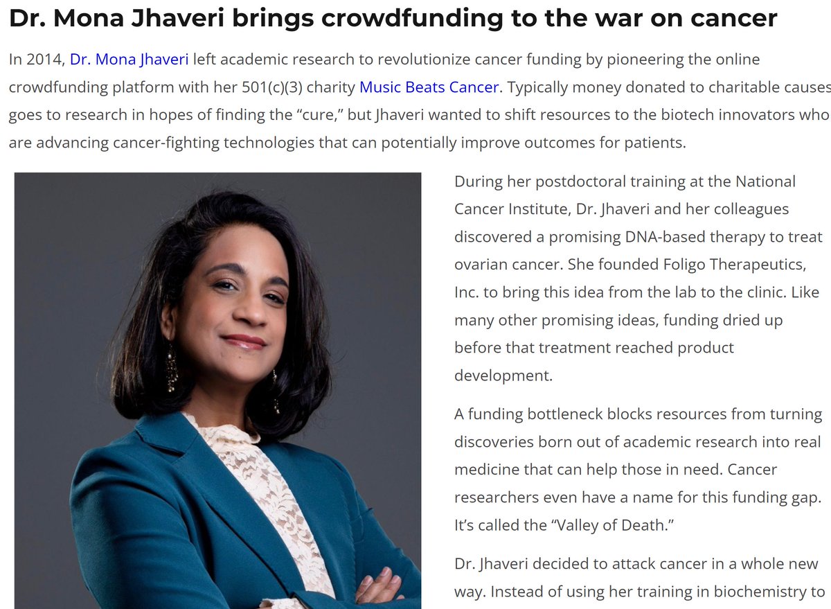 "Instead of using her training in biochemistry to develop one treatment at a time, she set out to bridge the Valley of Death." 

Check out this article featuring #MusicBeatsCancer founder <a href="/MJhaveriPhD/">Mona Jhaveri</a> 
from <a href="/LAWeekly/">LA Weekly</a> - buff.ly/3TxECSe