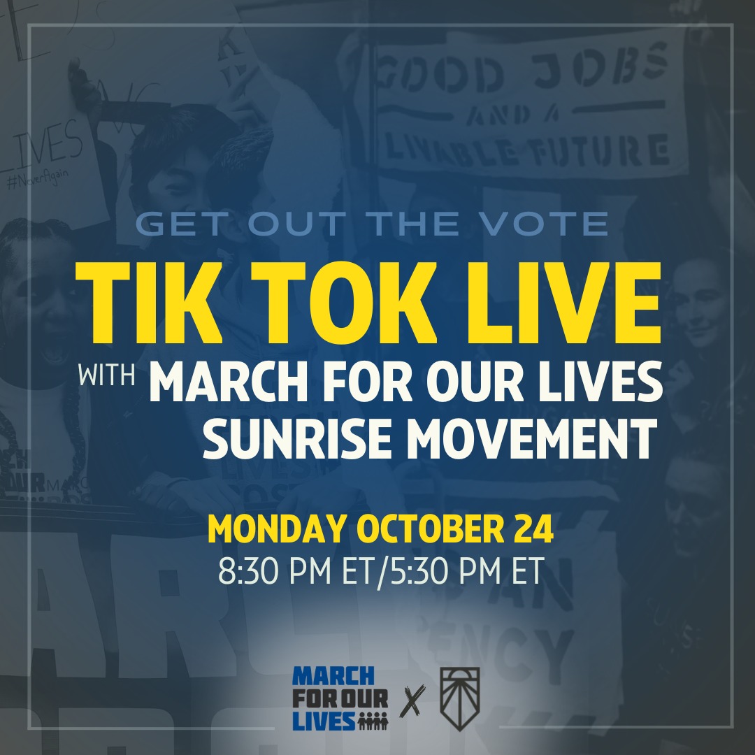 🚨TONIGHT🚨 Join Sunrise and March for Our Lives for a TikTok Live on this moment and the state of our democracy. Follow us to get notified when we go live: tiktok.com/@sunrisemvmt